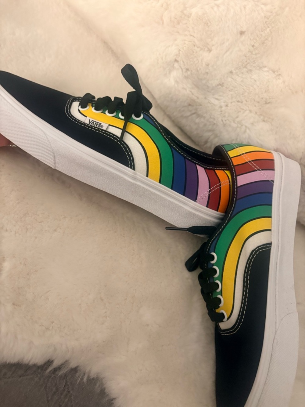 Vans Black Low-Top Sneakers with Rainbow Stripe Accent - Picture 3 of 5